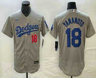 Men's Los Angeles Dodgers #18 Yoshinobu Yamamoto Number Gray Stitched Flex Base Nike Jersey,We sell and wholesale Men's Los Angeles Dodgers #18 Yoshinobu Yamamoto Number Gray Stitched Flex Base Nike Jersey on line form chian!
